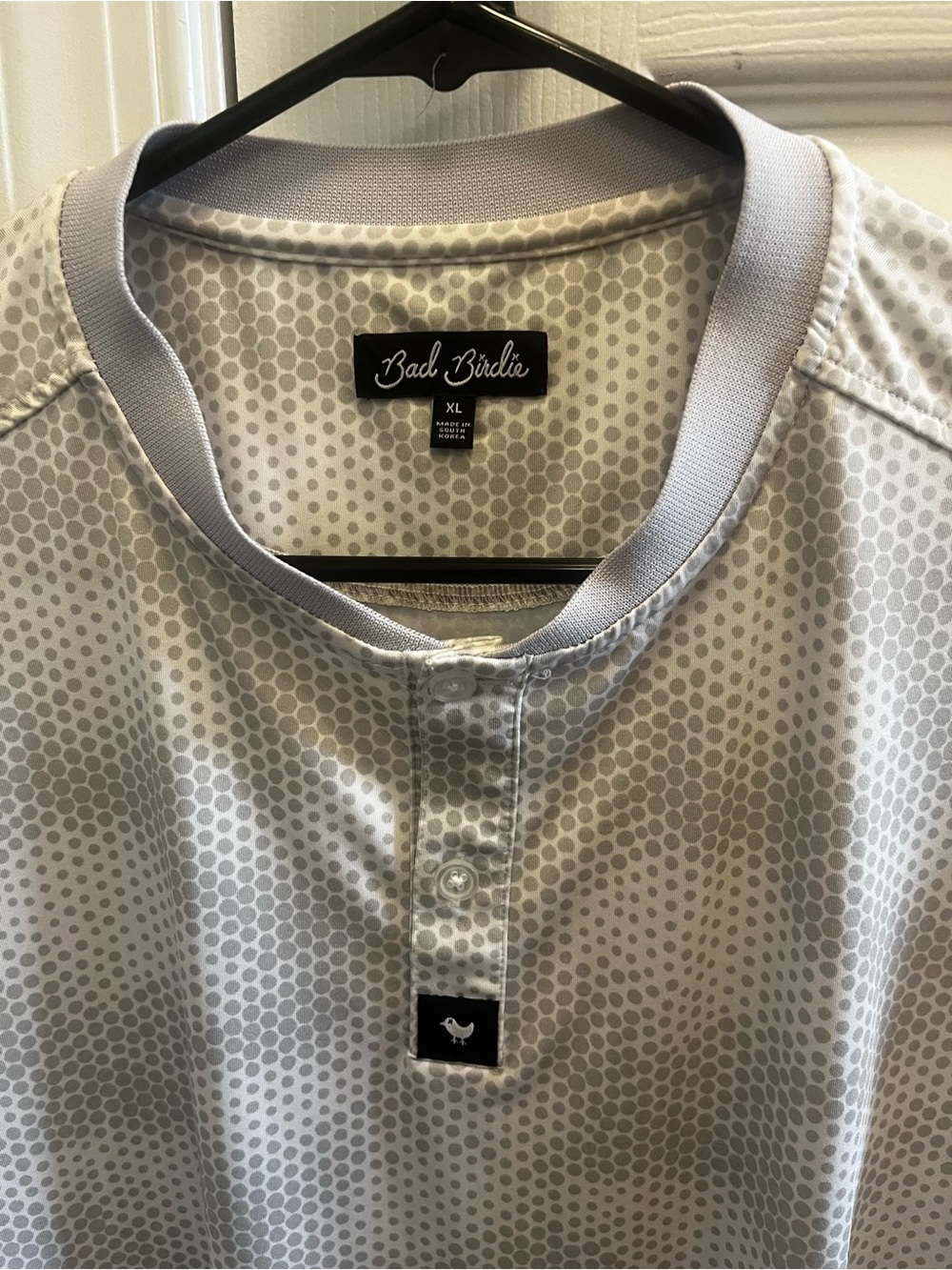 Bad Birdie Men’s Light Gray Polka Dot Henley Polo